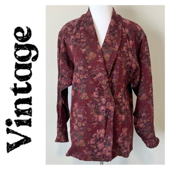 VINTAGE Alfred Sung Wool Floral Wrap Coat Blazer Size 6 - Picture 1 of 6